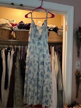 mine White Maxi Dress with Blue Floral Print